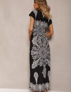 generation Rochie Neagră de Vară cu elastic în talie cu top petrecut și imprimeu ornamental Avilepea