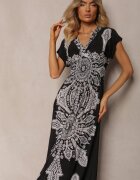 generation Rochie Neagră de Vară cu elastic în talie cu top petrecut și imprimeu ornamental Avilepea