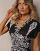 generation Rochie Neagră de Vară cu elastic în talie cu top petrecut și imprimeu ornamental Avilepea