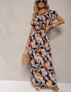 generation Rochie Negru-Portocaliu din Bumbac cu elastic în talie Baletta