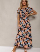 generation Rochie Negru-Portocaliu din Bumbac cu elastic în talie Baletta