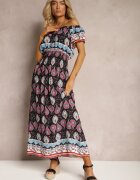 generation Rochie Negru-Roz de Vară din Bumbac cu Elastic Modelator în Talie Deorna