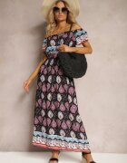 generation Rochie Negru-Roz de Vară din Bumbac cu Elastic Modelator în Talie Deorna