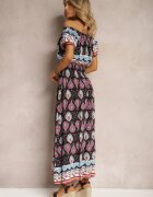 generation Rochie Negru-Roz de Vară din Bumbac cu Elastic Modelator în Talie Deorna