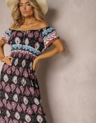 generation Rochie Negru-Roz de Vară din Bumbac cu Elastic Modelator în Talie Deorna