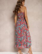 generation Rochie petrecută verde-roșie din bumbac cu flori cu bretele Rissanda