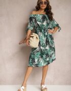 generation Rochie Spaniolă Alb-Verde Din bumbac Cu cordon din material Cu legături la mâneci