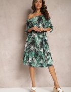 generation Rochie Spaniolă Alb-Verde Din bumbac Cu cordon din material Cu legături la mâneci