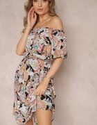 generation Rochie spaniolă bej-negru din bumbac cu elastic în talie și cu model Paisley Temika