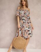 generation Rochie spaniolă bej-negru din bumbac cu elastic în talie și cu model Paisley Temika