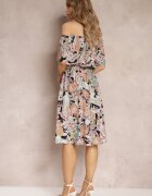 generation Rochie spaniolă bej-negru din bumbac cu elastic în talie și cu model Paisley Temika