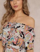 generation Rochie spaniolă bej-negru din bumbac cu elastic în talie și cu model Paisley Temika