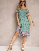 generation Rochie spaniolă de bumbac verde mentă cu elastic în talie și cu model Paisley Maggies