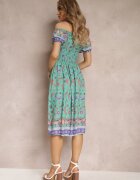 generation Rochie spaniolă de bumbac verde mentă cu elastic în talie și cu model Paisley Maggies