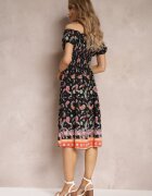 generation Rochie tip spaniolă neagră din bumbac cu elastic în talie și cu model Paisley Maggies