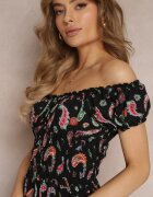 generation Rochie tip spaniolă neagră din bumbac cu elastic în talie și cu model Paisley Maggies