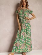 generation Rochie Verde Din bumbac Maxi cu Decolteu spaniol și Benzi elastice subțiri în talie Alarina