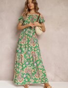 generation Rochie Verde Din bumbac Maxi cu Decolteu spaniol și Benzi elastice subțiri în talie Alarina