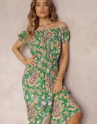 generation Rochie Verde Din bumbac Maxi cu Decolteu spaniol și Benzi elastice subțiri în talie Alarina