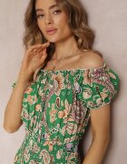 generation Rochie Verde Din bumbac Maxi cu Decolteu spaniol și Benzi elastice subțiri în talie Alarina