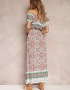 generation Rochie Verde-Roz Maxi cu umeri goi cu elastic în talie și șiret decorativ din bumbac Giannis