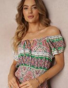 generation Rochie Verde-Roz Maxi cu umeri goi cu elastic în talie și șiret decorativ din bumbac Giannis