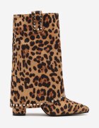  Ghete Cowboy Maro cu toc gros Leopard cu ținte și guler răsucit Vaimi