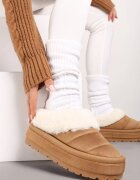  Ghete de zăpadă maro deschis slip-on pe platformă decorate cu blană Sinthiana
