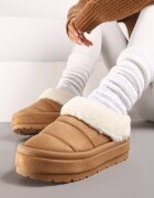  Ghete de zăpadă maro deschis slip-on pe platformă decorate cu blană Sinthiana