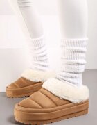  Ghete de zăpadă maro deschis slip-on pe platformă decorate cu blană Sinthiana