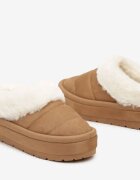  Ghete de zăpadă maro deschis slip-on pe platformă decorate cu blană Sinthiana