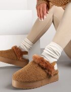  Ghete de zăpadă pufoase maro cu talpă groasă cu elastic la călcâi Sosena