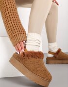  Ghete de zăpadă pufoase maro cu talpă groasă cu elastic la călcâi Sosena