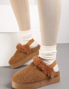  Ghete de zăpadă pufoase maro cu talpă groasă cu elastic la călcâi Sosena