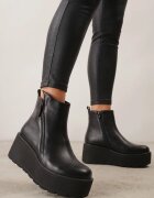  Ghete Negre Casual cu Pană și Platformă din Piele ecologică Finisate cu Fermoar Irilorae