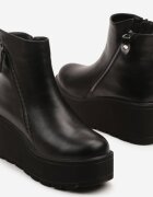  Ghete Negre Casual cu Pană și Platformă din Piele ecologică Finisate cu Fermoar Irilorae