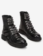  Ghete Negre cu talpă plată cu decupaje și șireturi decorative Myleah