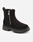  Ghete Plate Negre din piele întoarsă ecologică cu fermoar Tinaferr