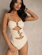 giorgia Costum de baie Bej cu Decupaje și Ornamente Metalice Ovinellea