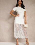 giorgia Rochie Albă Reiată Decorată cu Dantelă Lorzedi