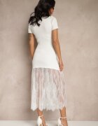 giorgia Rochie Albă Reiată Decorată cu Dantelă Lorzedi