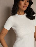 giorgia Rochie Albă Reiată Decorată cu Dantelă Lorzedi