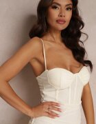giorgia Rochie bej deschis tip corset mulată cu drapaj decorativ Celestiel