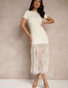 giorgia Rochie bej striată decorată cu dantelă Lorzedi