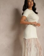 giorgia Rochie bej striată decorată cu dantelă Lorzedi