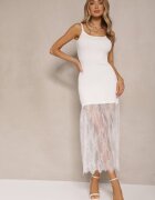 giorgia Rochie de cocktail albă din material striat decorată cu dantelă Sonarethia