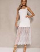 giorgia Rochie de cocktail albă din material striat decorată cu dantelă Sonarethia