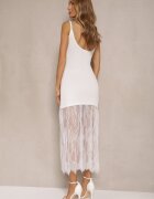 giorgia Rochie de cocktail albă din material striat decorată cu dantelă Sonarethia