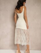 giorgia Rochie de cocktail bej din material striat Decorată cu dantelă Sonarethia