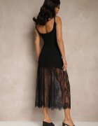 giorgia Rochie de cocktail neagră din material reiat decorată cu dantelă Sonarethia